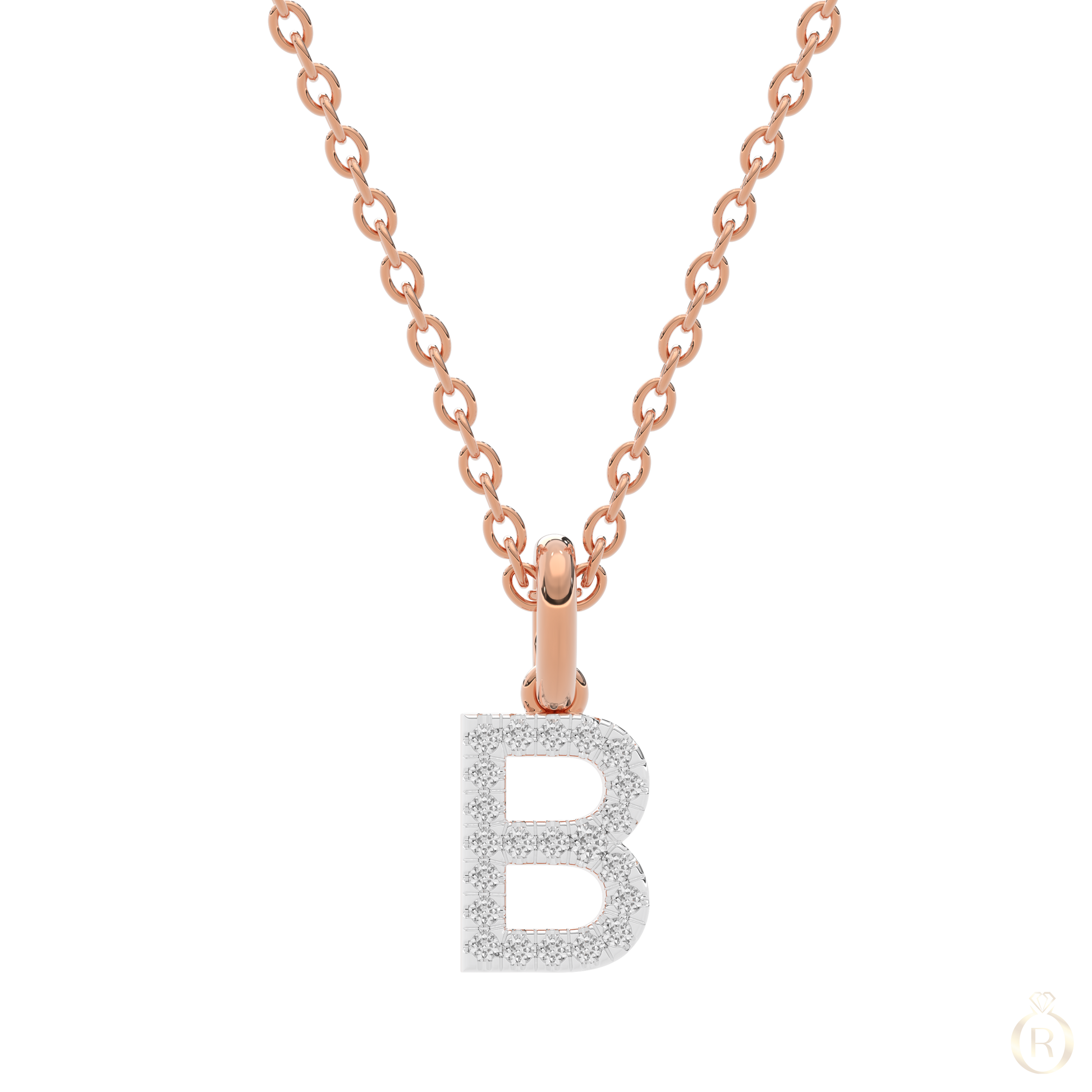 Feine Roségold-Kette mit funkelndem Diamant-Anhänger in Buchstabenform B