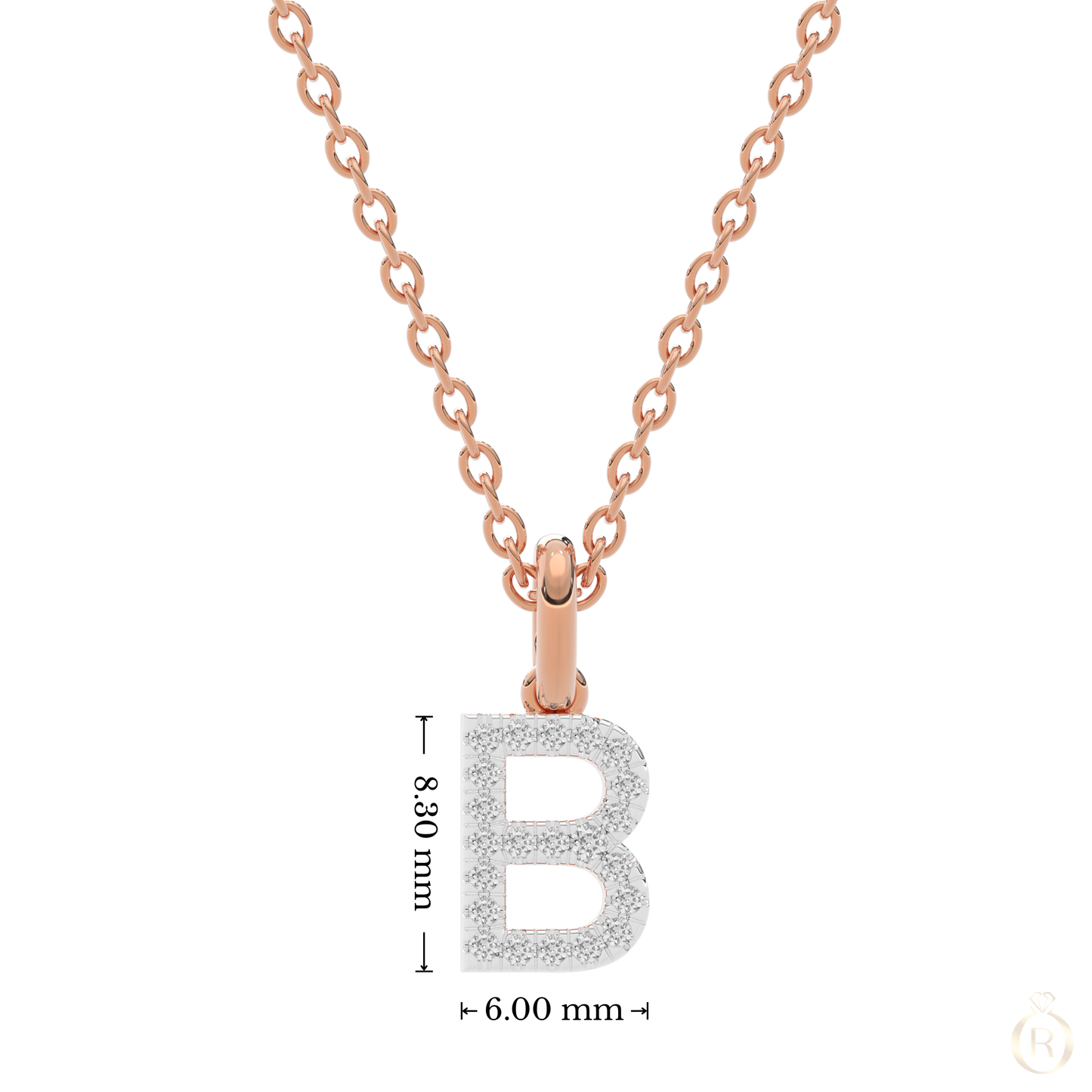 Exklusive Schmuckkette mit Buchstabenanhänger B, Diamanten und Roségold